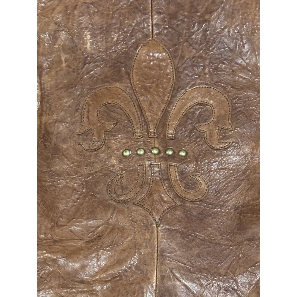 Vintage ZINI Brown Leather Blazer Jacket Leopard Lined Fleur De Lis Studded XS - Picture 8 of 11